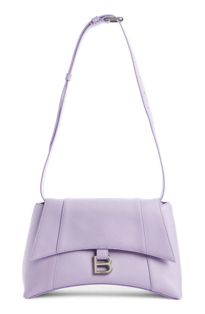 Balenciaga Soft Hourglass Calfskin Leather Shoulder Bag In Lilac/gunmetal