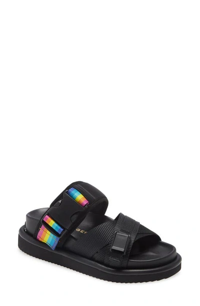 Kurt Geiger Orson Cross Strap Slide Sandal In Black Fabric