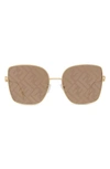 Fendi Ff Monogram Logo Square Metal Sunglasses In Gold/brown Logo Mirror