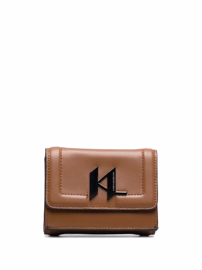 Karl Lagerfeld Logo-plaque Leather Wallet In Braun