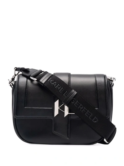 Karl Lagerfeld Medium K/saddle Leather Bag In Black