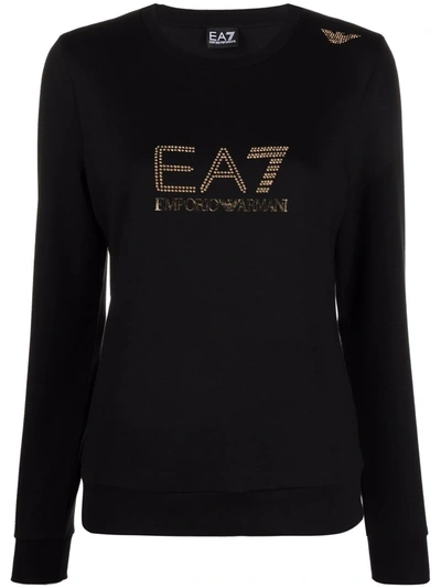 Ea7 Stud-detail Long-sleeved T-shirt In Schwarz