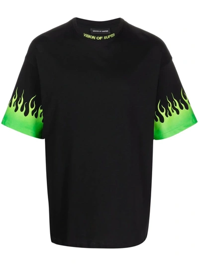 Vision Of Super Shaded Green Flames T-shirt In Black