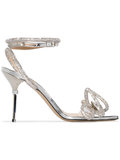 Mach&mach 95mm Crystal-embellished Double-bow Sandals In Metallic