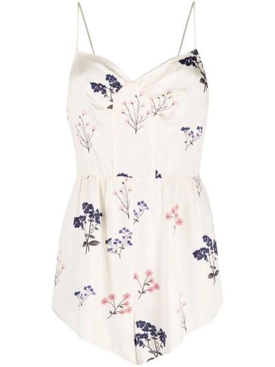 Self-portrait Vintage Floral Print Viscose Playsuit In Ivory