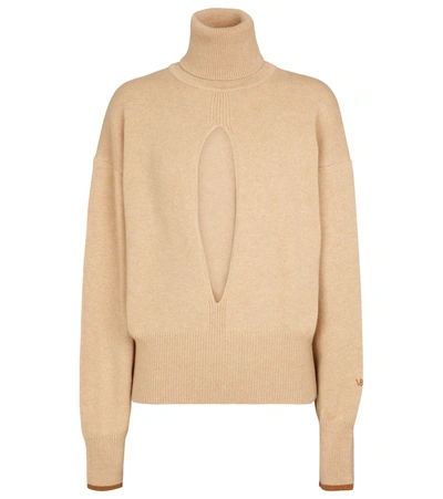 Victoria Beckham Women's Oversized Cutout Cashmere-blend Turtleneck Sweater In Beige
