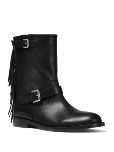 Michael Kors Ingrid Fringe Leather Moto Boots In Black