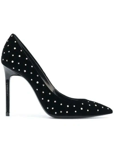 Saint Laurent Anja Crystal-embellished Point-toe Velvet Pumps In Black