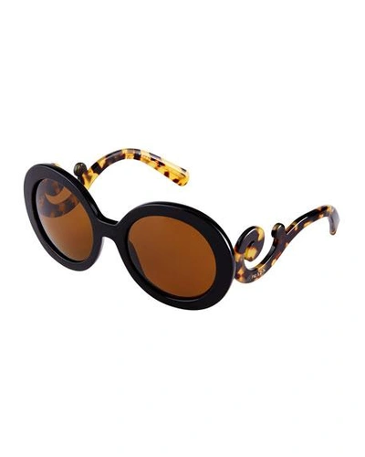 Prada Baroque Round Acetate Sunglasses, Brown