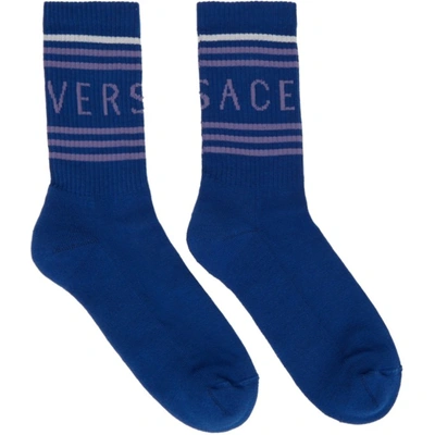 Versace Blue Logo Socks In 6u440 Bluet