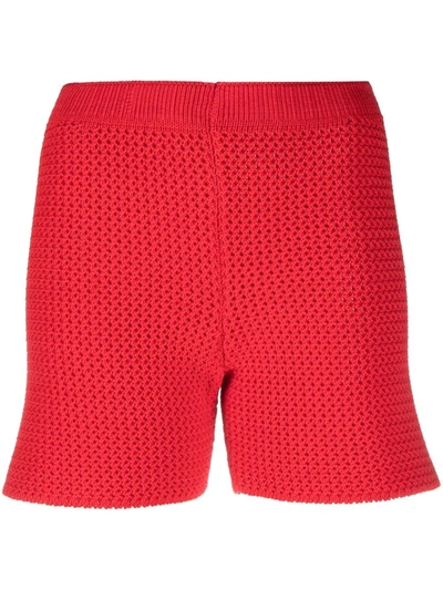 Ami Amalia High-waisted Chunky-knit Shorts In Red
