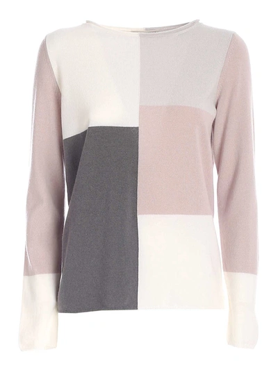 Le Tricot Perugia Color Block Sweater In Grey And Pink