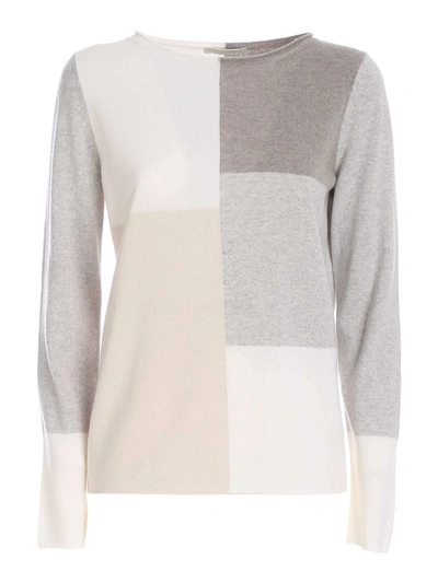 Le Tricot Perugia Color Block Sweater In Grey And Beige