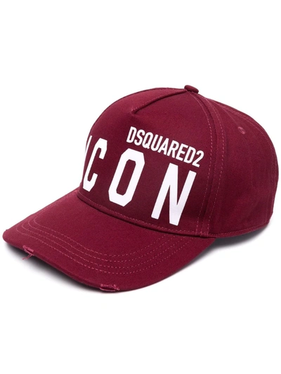 Dsquared2 Be Icon Burgundy White Baseball Cap In Red