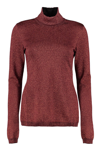 Stella Mccartney Roll-neck Glitter-jersey Sweater In Red
