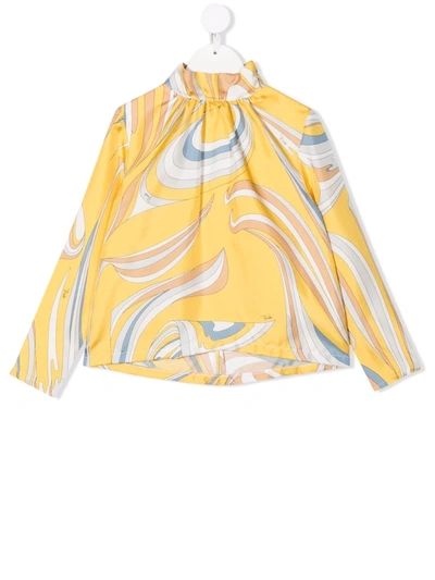 Emilio Pucci Junior Teen Abstract-print Long-sleeved Blouse In Yellow