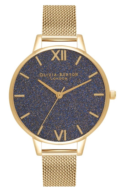 Olivia Burton Glitter Mesh Strap Watch, 30mm In Navy Glitter