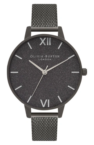 Olivia Burton Glitter Mesh Strap Watch, 30mm In Black Glitter