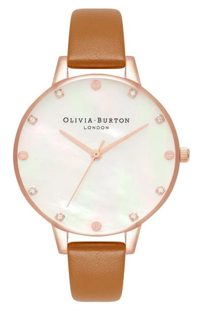 Olivia Burton Timeless Classic Leather Strap Watch, 20mm In White Mop