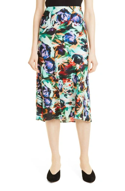 Milly Fion Oberon Rose-print Bias Skirt In Blue Multi