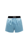 Tom Ford Logo-patch Silk-blend Boxer Shorts In Blue