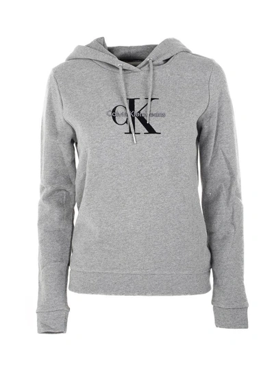 Calvin Klein Logo Print Hoodie In Grey
