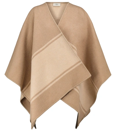 Fendi Logo-jacquard Wool-blend Poncho In Light Blue