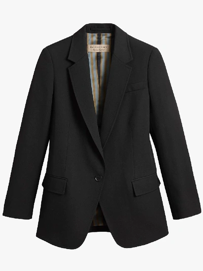 Burberry Slim Fit Topstitch Detail Wool Tailored Jacket In Black