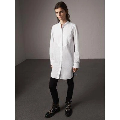 Burberry Bib Detail Cotton Longline Tunic Shirt In White