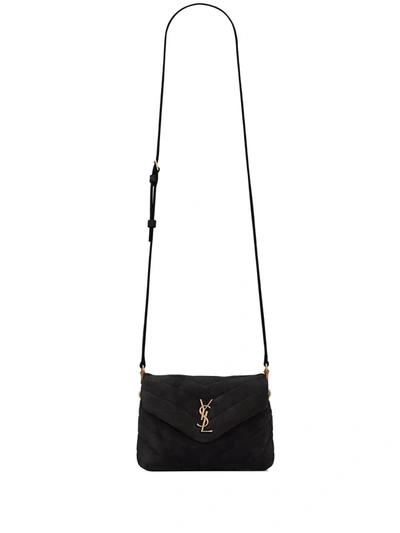 Saint Laurent Loulou Toy Quilted Suede Crossbody Bag In Schwarz