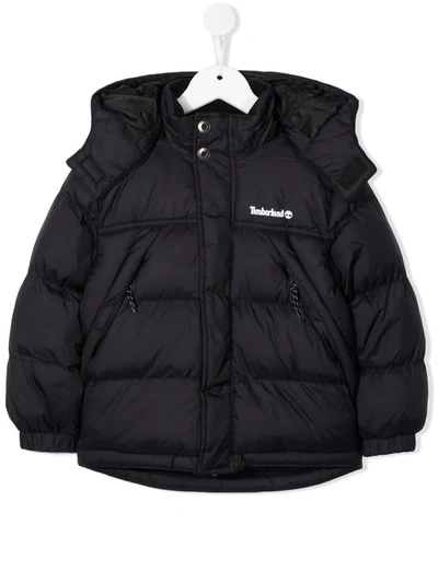 Timberland Kids' Logo-print Hooded Padded Jacket In Black