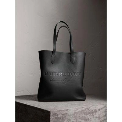Burberry Embossed Leather Tote In Black