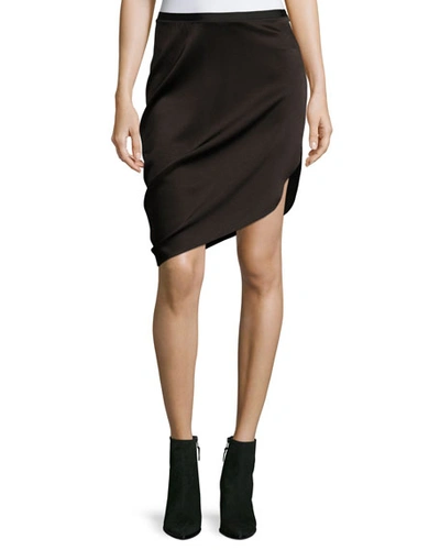 Halston Heritage Asymmetric Draped Satin Skirt In Black