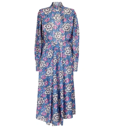Isabel Marant Cilyescott Ruffled Floral-print Silk-organza Midi Dress In Blue