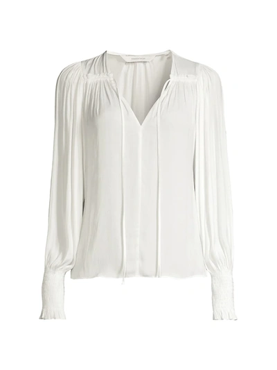 Rebecca Taylor Sateen Tie-front Blouse In Milk