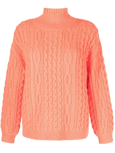 Alice And Olivia Kenny Neon Cable-knit Wool-blend Turtleneck Sweater In Pink