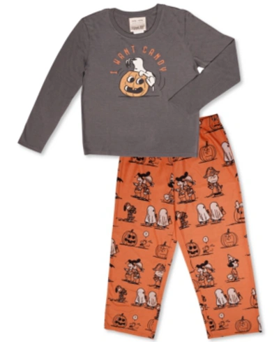 Munki Munki Matching Toddler Vintage Snoopy & Friends Halloween Family Pajama Set In Orange