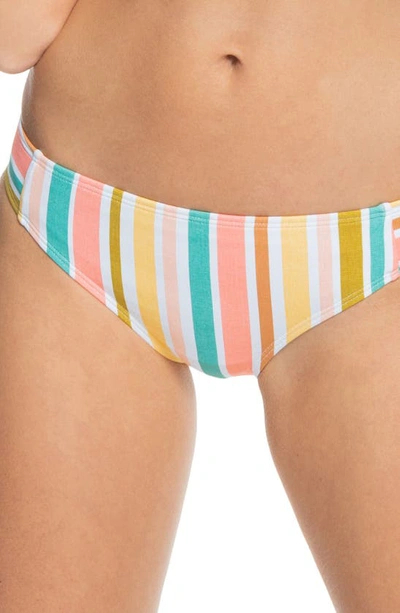 Roxy Juniors' Aloha Stripe Hipster Bikini Bottoms Women's Swimsuit In Bright White Aloha Stripe
