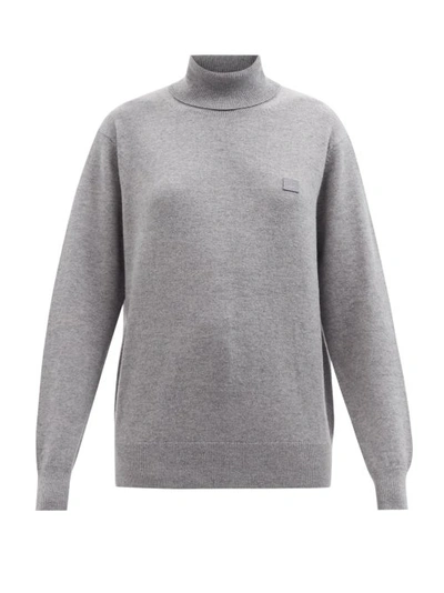 Acne Studios Kurtle Roll-neck Face-patch Wool Sweater In Grey Melange