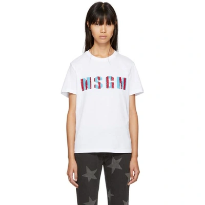 Msgm White Beaded Logo T-shirt