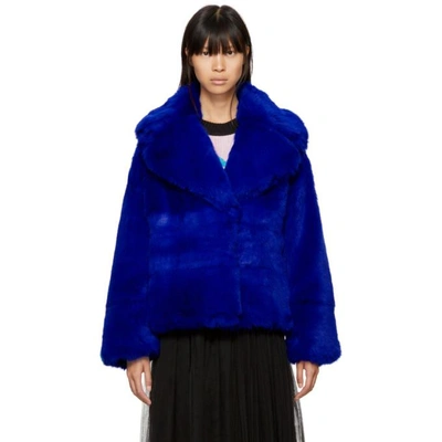 Msgm Blue Short Faux Fur Jacket