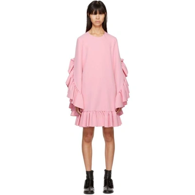 Msgm Pink Long Sleeve Ruffle Dress