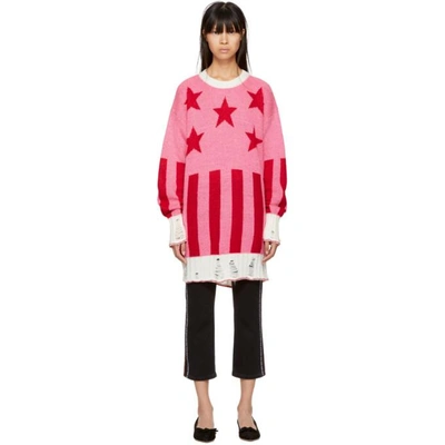 Msgm Destroyed Star Block Intarsia Knit Sweater In Pink