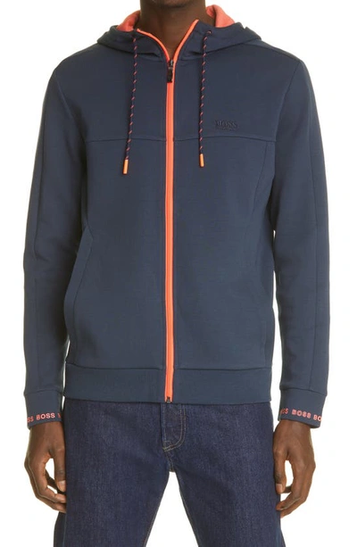 Hugo Boss Saggy Zip Hoodie In Navy