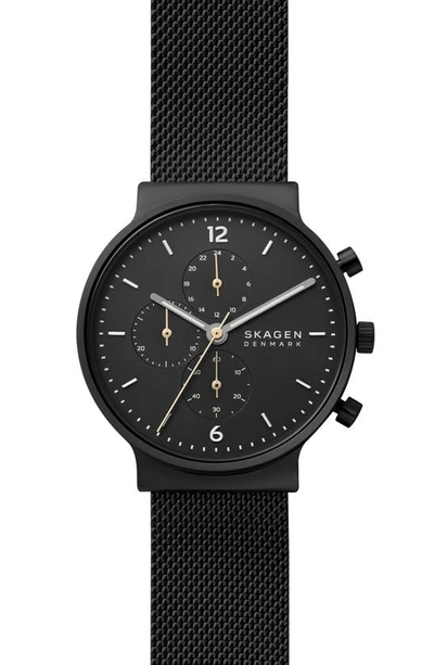 Skagen Men's Ancher Black Stainless Steel Mesh Watch, 40mm