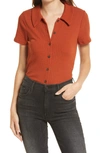 Madewell Rib Polo Button-front Tee In Faded Rust