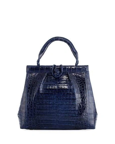 Nancy Gonzalez Crocodile Medium Pleated Satchel Bag In Blue