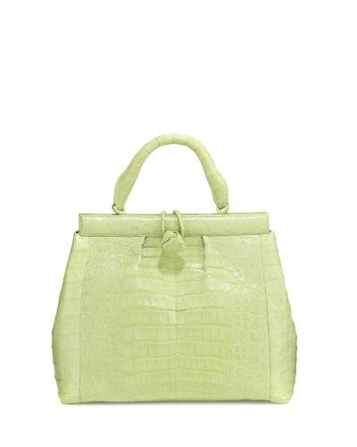 Nancy Gonzalez Crocodile Medium Pleated Satchel Bag, Green