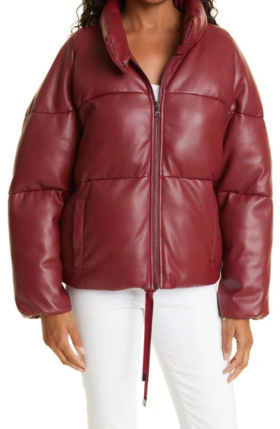 Milly Sharon Faux Leather Puffer Jacket In Wine
