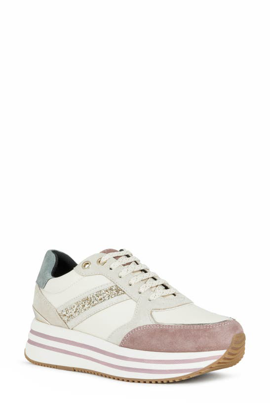Geox Kency Leather Glitter Sneakers In Beige/ Brow | ModeSens